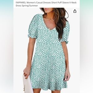 FAPPAREL Women's Casual Dresses Short Puff Sleeve V-Neck Dress Spring/Summer